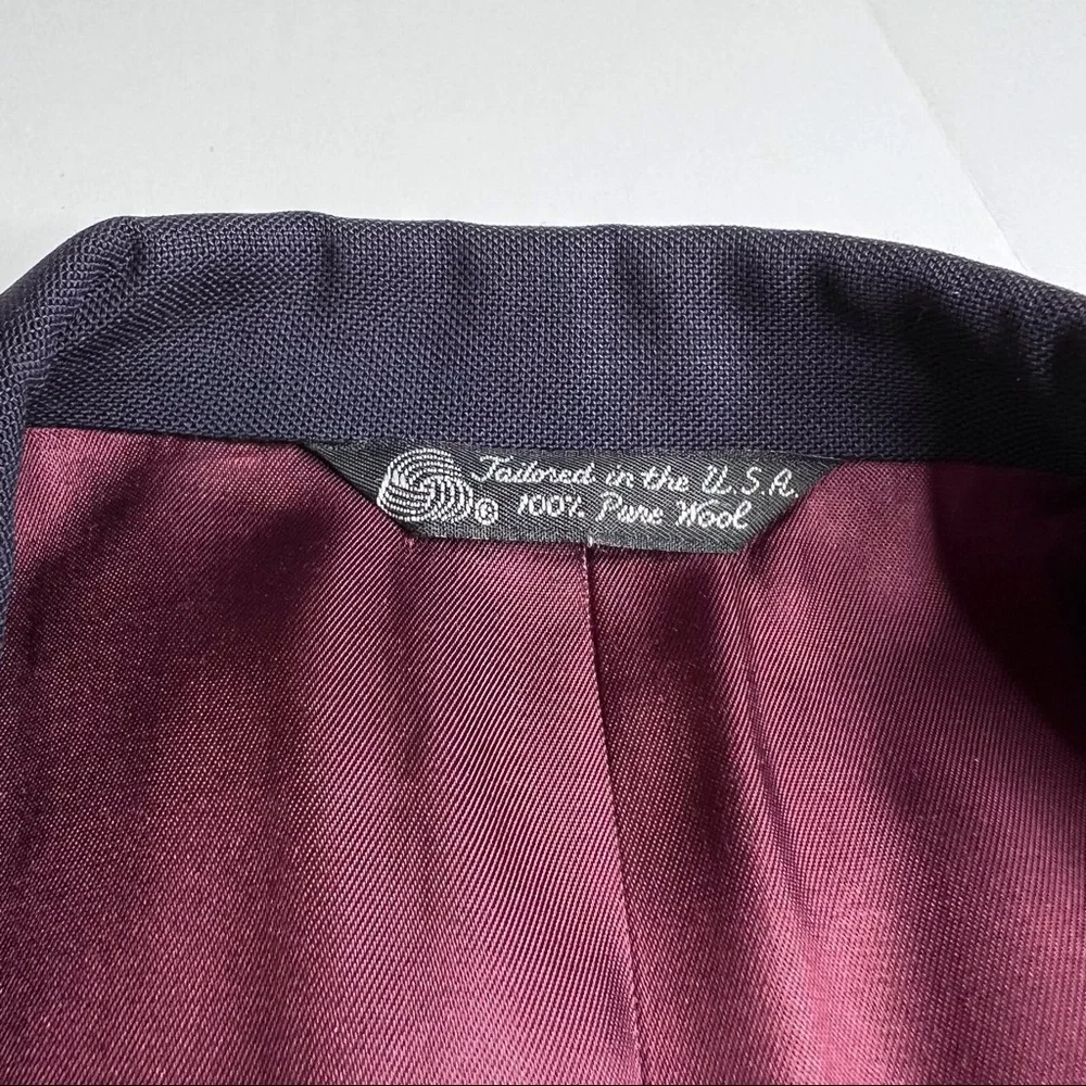 Vintage Halston Navy Wool Blazer 44 Union-Made in USA Gold Buttons Preppy